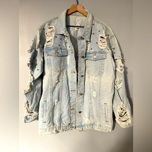 Distressed Jean Jacket with Embellishments